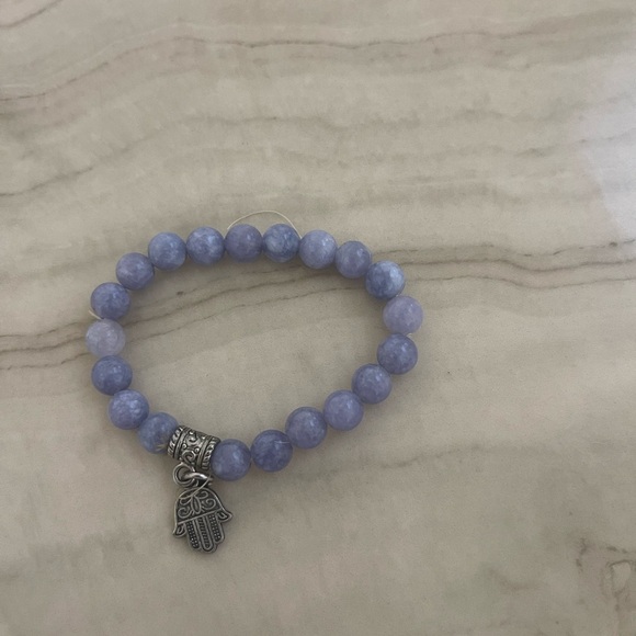 Sky Blue Jade Gemstone Bracelet with Silver Charm - Picture 1 of 3
